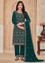 Faux Georgette Rama Wedding Wear Embroidery Work Straight Suit